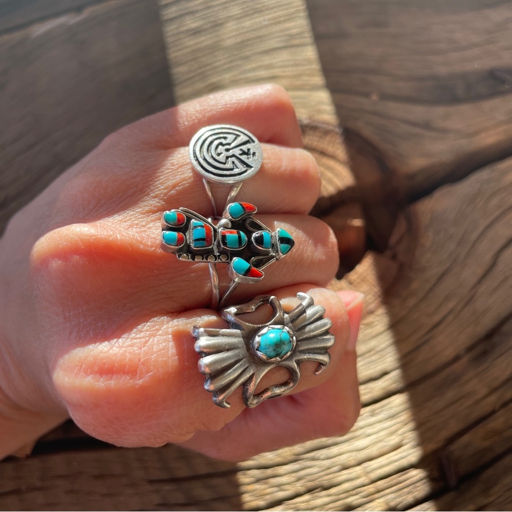 Kachina Native American Sterling Silver and Turquoise Inlay Ring.